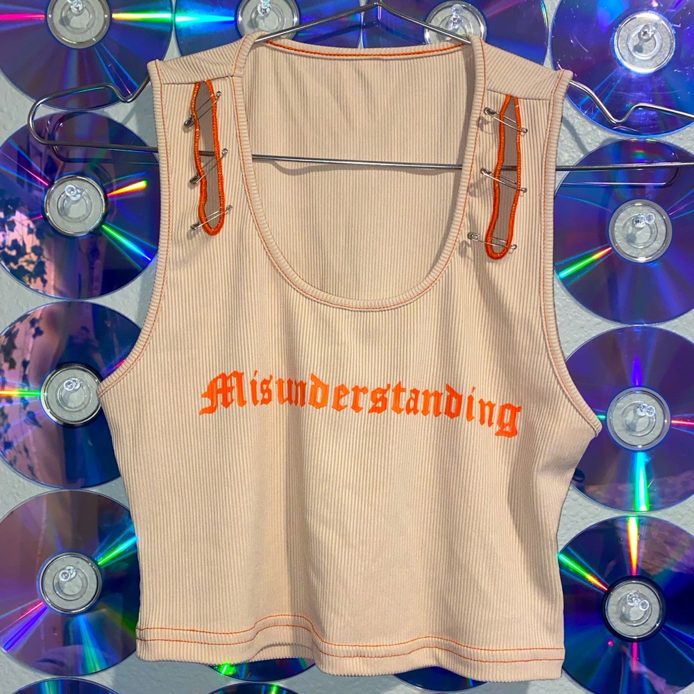 Tan & Orange Safety Pin Tank Top